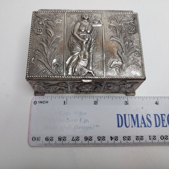 Vintage Decorative Silver Trinket Box Ornate Relief Design Japan - Picture 6 of 9